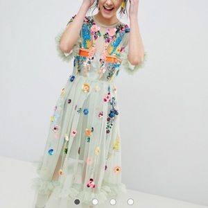 ASOS Edition Bird Embellished Smock Midi Dress, 4